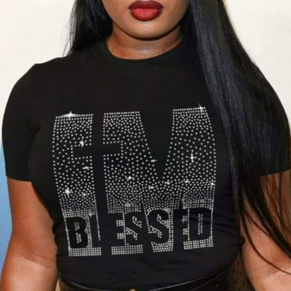 NIP Silver Rhinestone I'm Blessed T-shirt (M, 3X)